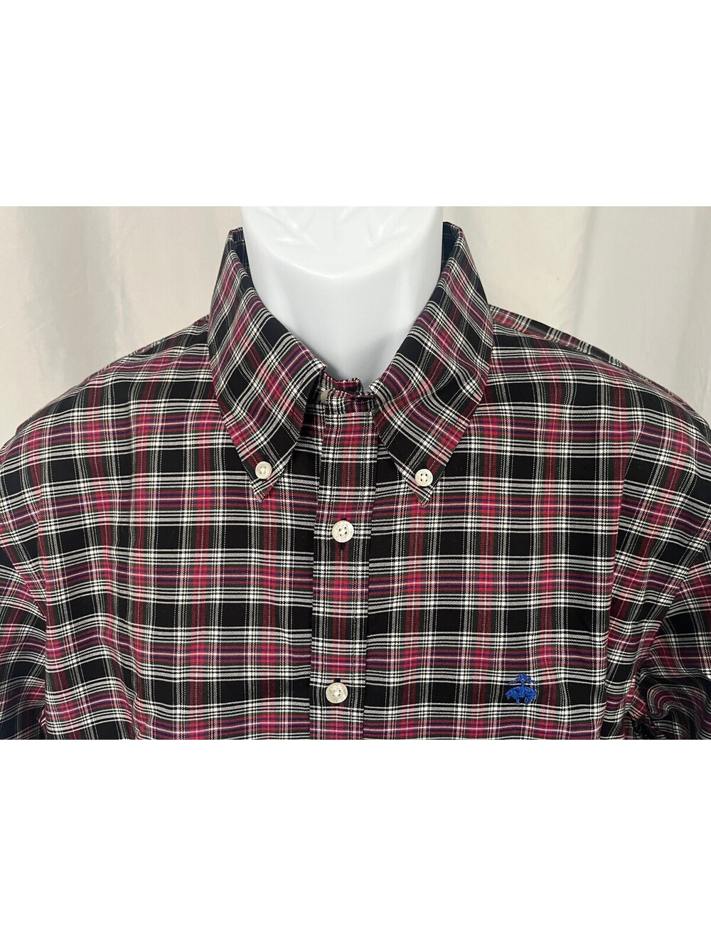 Brooks Brothers Men's Black Red White Milano Non Iron Shirt Large L EUC